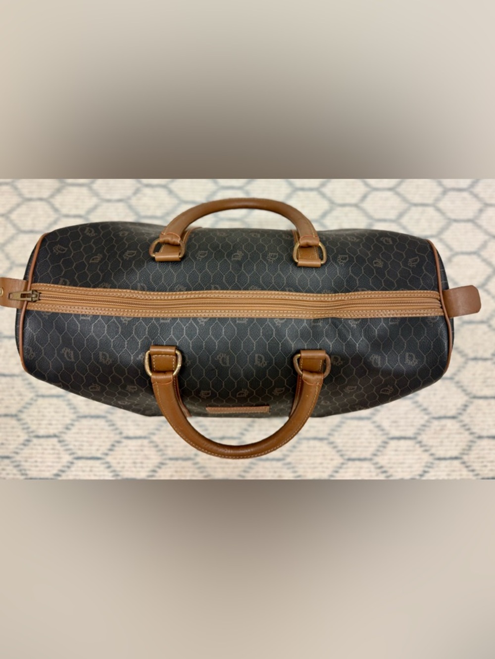 DIOR Vintage Brown Iconic Monogram Honeycomb Coated Canvas Weekender Travel Bag - Picture 10 of 16